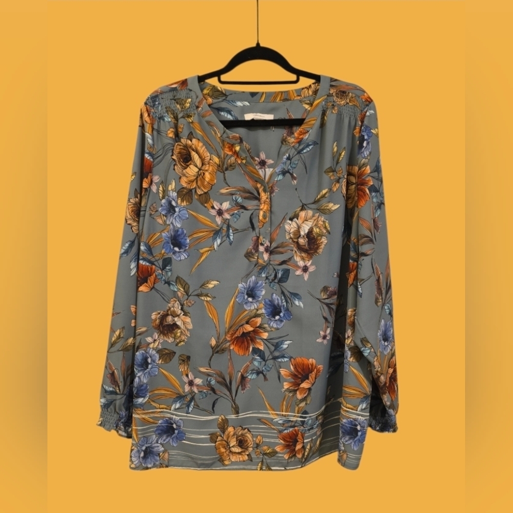 Christopher & Banks Blue and Orange Floral Blouse